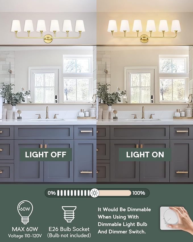 Bathroom Light Fixtures, 42 Inch Brushed Gold Vanity Lights - Image 8
