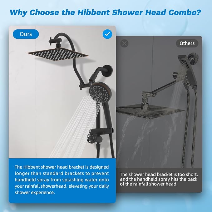 Hibbent cUPC Certified All Metal 8" Rainfall Showerhead Combo, High Pressure - Image 8