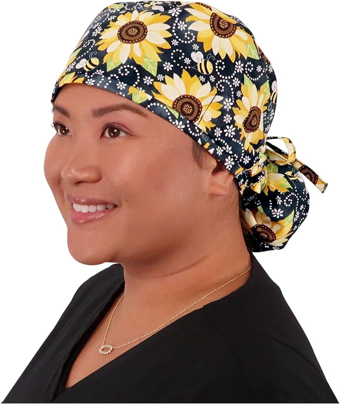 Sparkling EARTH Big Hair Ponytail Classic Surgical Style Scrub Working Cap by SparklingEARTH