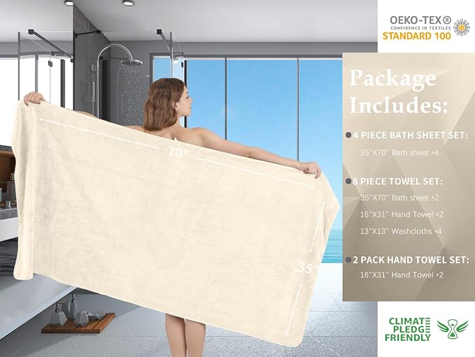 Extra Large Bath Sheet Set of 4, Ultra Soft Fluffy Towel, 35”x 70”Oversized - Image 5