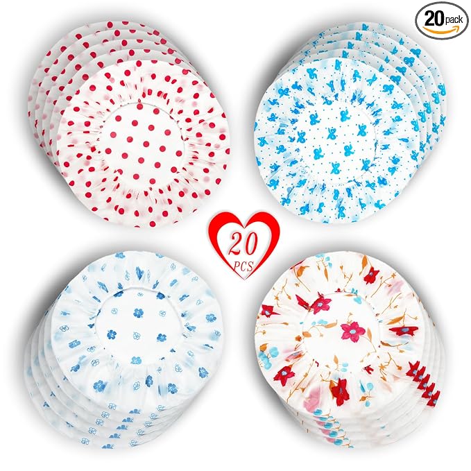 20-Pack Reusable Waterproof Shower Caps - 27cm Durable Elastic Hair Caps by Unknown