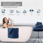 8 Piece Bathroom Towel Set Navy Blue |2 Oversized Large Bath Towels Sheet - Image 6