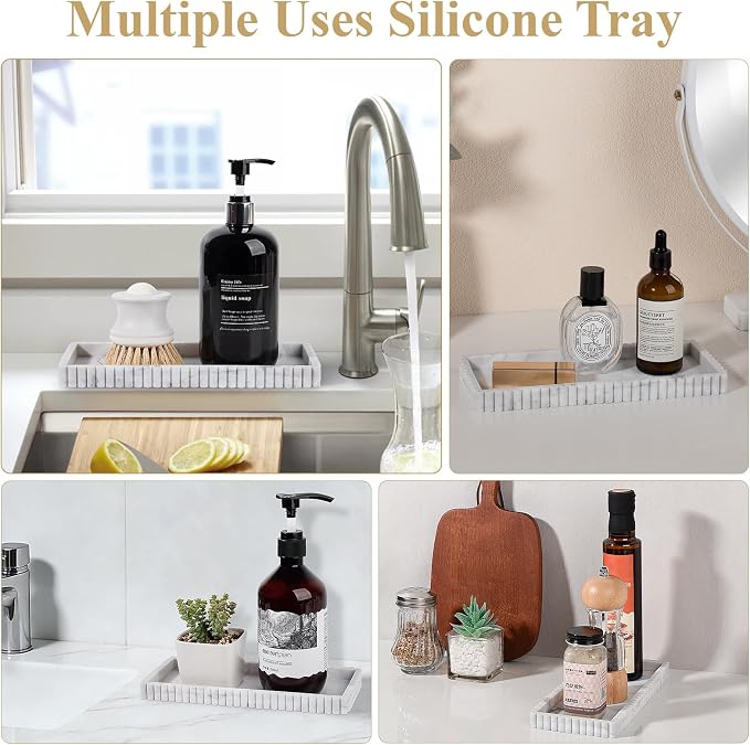 Silicone Bathroom Tray Small Vanity Organizer Rectangle Sink Caddy Sponge - Image 7