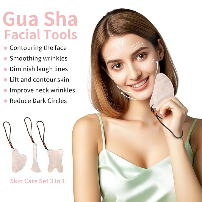 Skin Care Set, 1 Pack 3 in 1 Jade Gua Sha Massager, Guasha Tool - Image 2