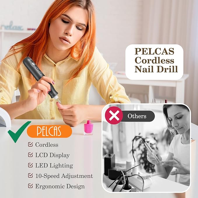 PELCAS Electric Nail Grinder, 10 Speeds Cordless Nail Drill - Image 3