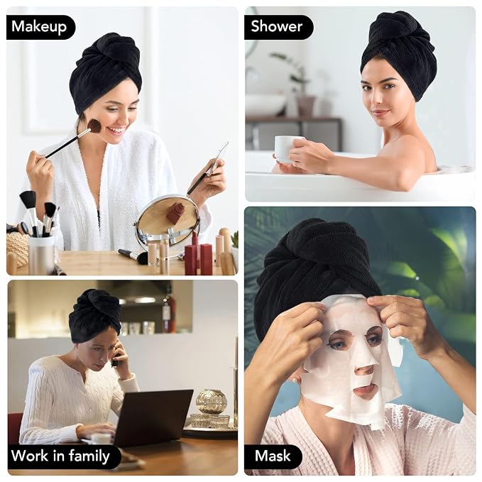 SINLAND Microfiber Hair Drying Cap Hair Towel Turban Twist - Image 2