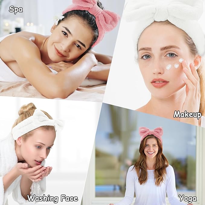 Casoty 6 Pcs Skincare Spa Headband Make Up Headbands, Bow Hair Band, Soft Coral - Image 3