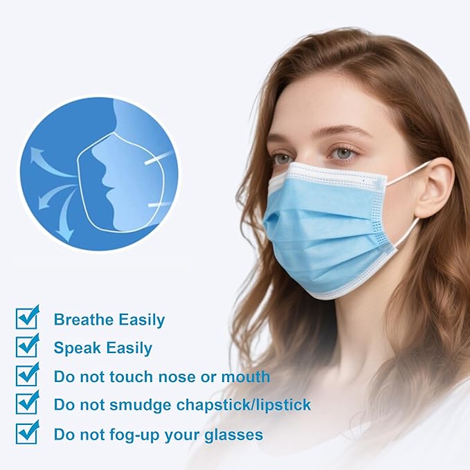 LEMENT 125 Pcs Blue Disposable Face Masks, 3 Ply Face Mask Elastic Earloops - Image 4