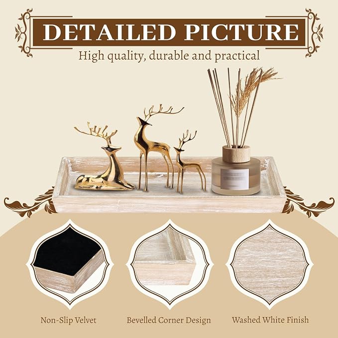 MAONAME Wash White Bathroom Vanity Tray, Rustic Long Narrow Tray, Rectangle - Image 3