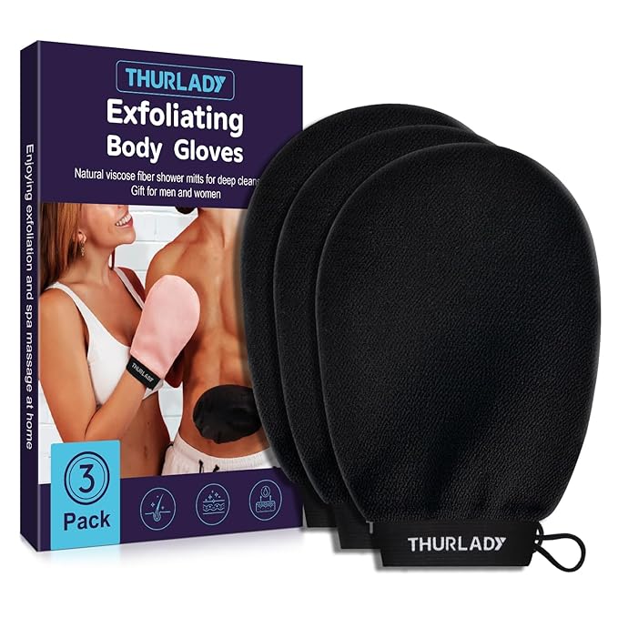 Exfoliating Glove, Korean Exfoliating Mitt Body Scrubber Exfoliator, 3 Pack by THURLADY