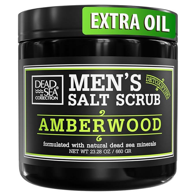 Salt Body Scrub Amberwood For Men – Moisturizes, Exfoliates & Nourishes Skin – by DeadSeaCollection
