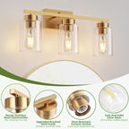 PARTPHONER 3-Light Bathroom Light Fixtures, Brushed Gold Vanity Light - Image 4