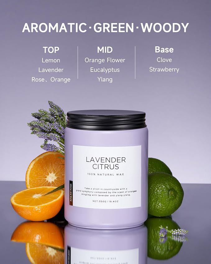 M&SENSE Lavender Citrus Candles, 19.4oz 110H Burn Time Large Natural Soy Candles - Image 2