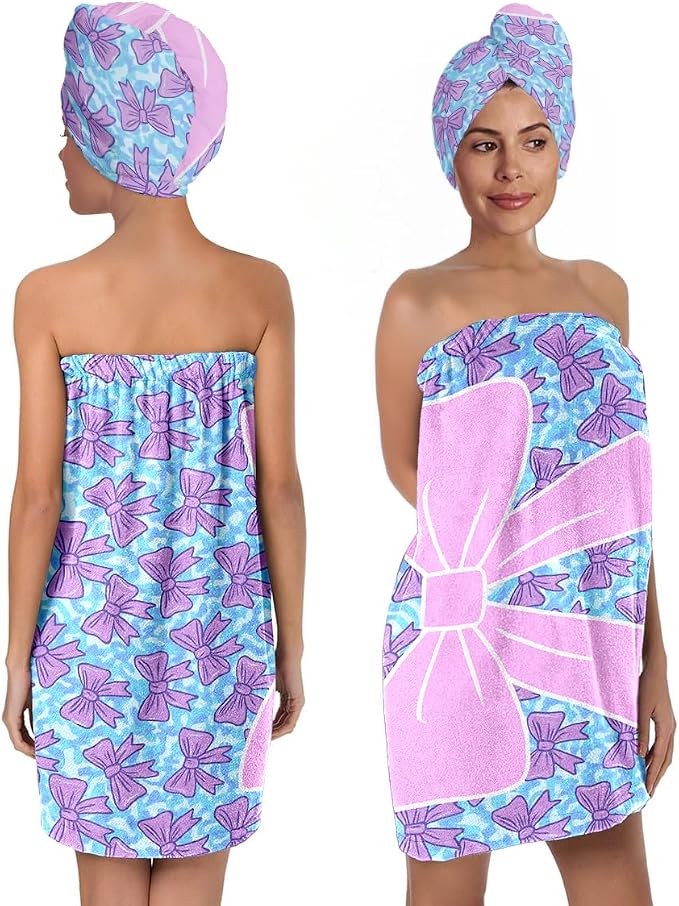 Bow Towel Wrap for Women Girls – Microfiber Shower Spa Wrap by QIULIBMH