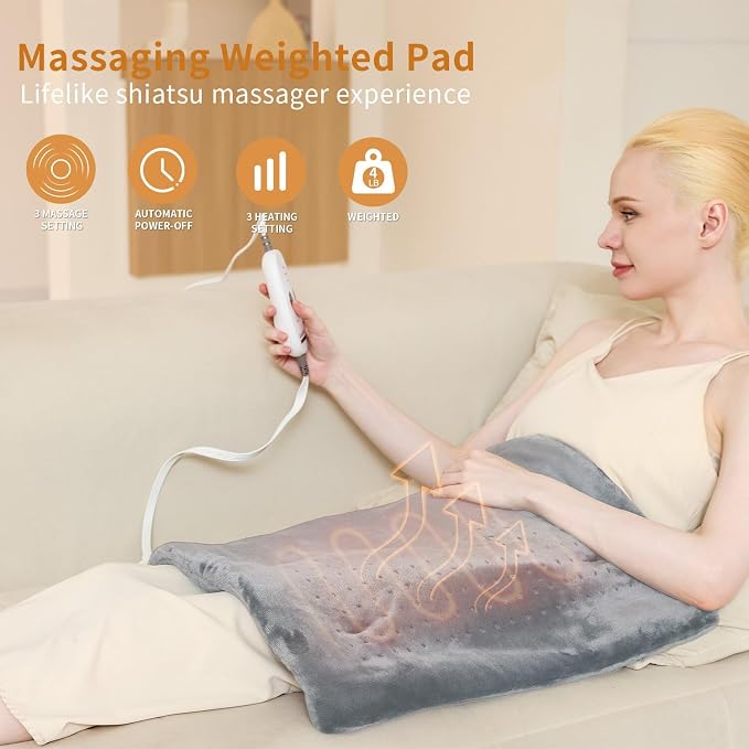 Heating Pad for Back Pain Relief, Massaging Weighted Heating Pads for Neck - Image 3