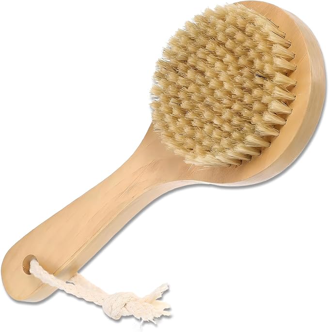 Dry Bath Body Brush with Short Handle, Natural Bristles Back Scrubber, by Unknown