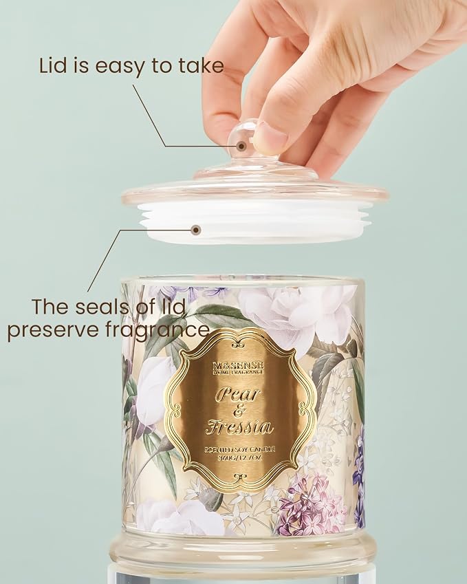 M&SENSE Pear Freesia Spring Natural Soy Wax Candle, 12.7oz 75H Large Jar Slow - Image 3
