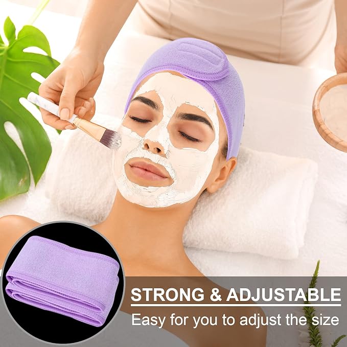 Whaline Spa Facial Headband Make Up Wrap Head Terry Cloth Headband Adjustable - Image 4