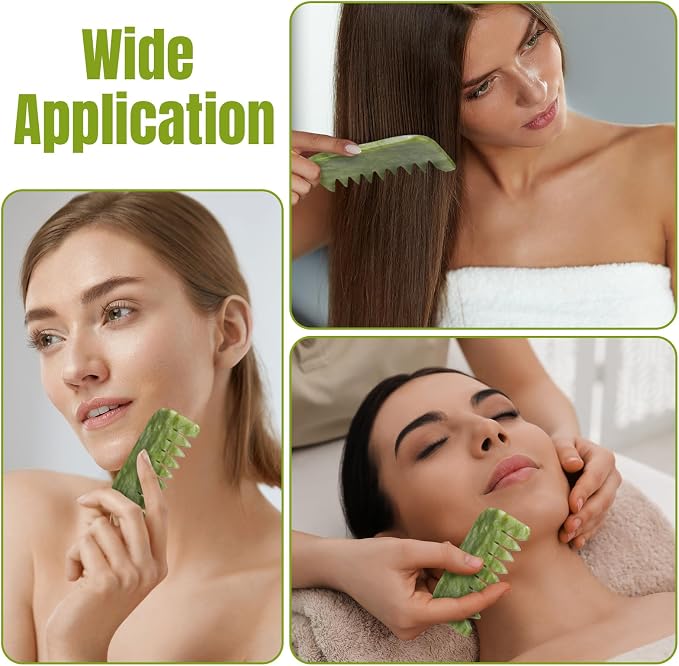 Geiserailie 2 Pcs Jade Combs Esthetician Supplies Massage Stone Hair Gua Sha - Image 3