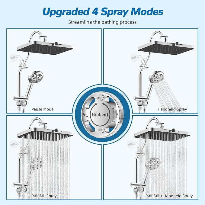 Hibbent cUPC Certified 13'' Shower Head Combo, High Pressure 5 Spray Rainfall - Image 4