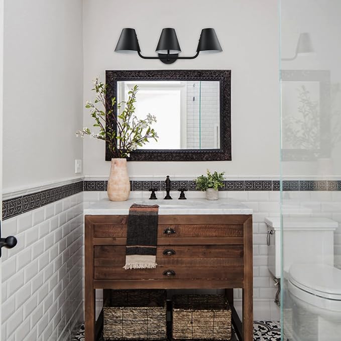 DIRYZON 3 Light Bathroom Vanity Light, Industrial Black Wall Sconces, Rustic - Image 9