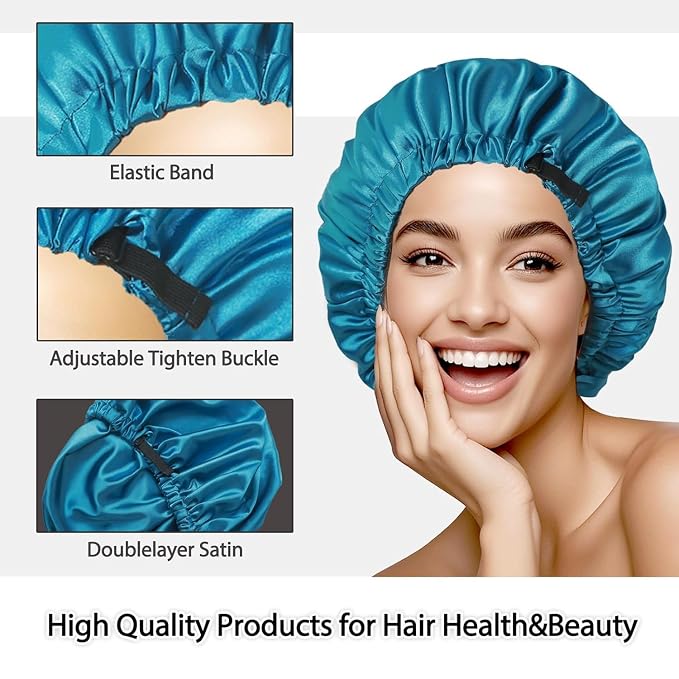 Large Microfiber Hair Towel Wrap & Satin Bonnet Set - Image 7