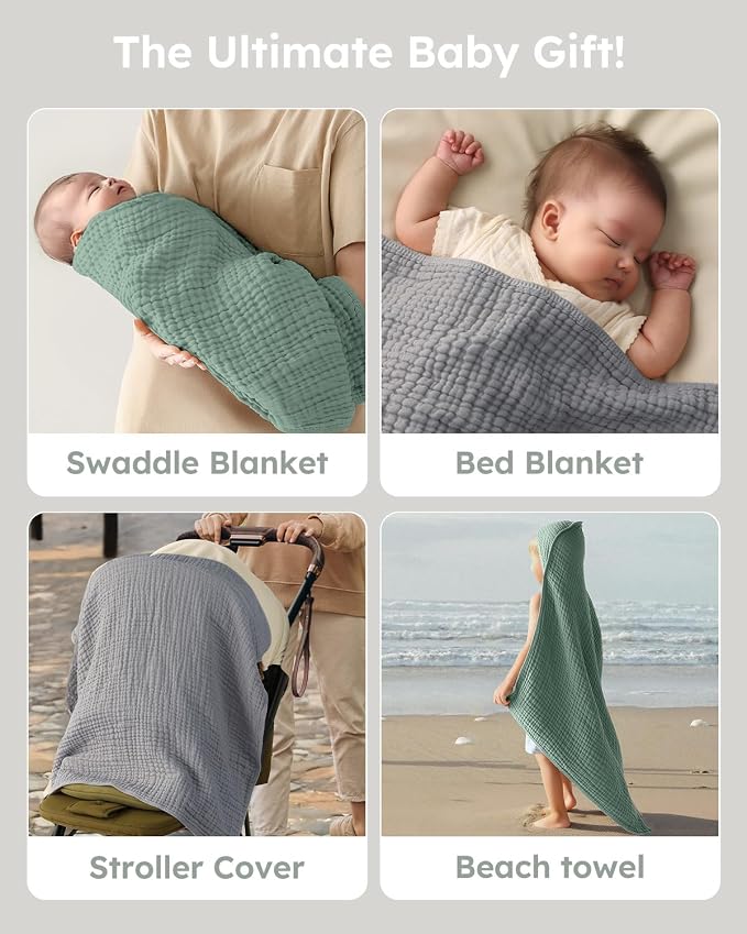 Yoofoss Hooded Baby Towels for Newborn 2 Pack 100% Muslin Organic Cotton Baby - Image 6