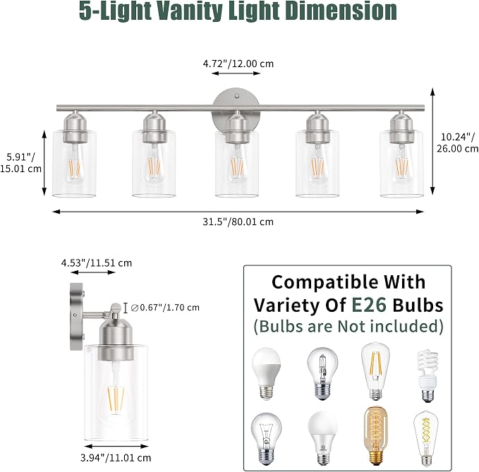 Espird Bathroom Vanity Light Fixtures Brushed Nickel Bathroom Lighting Fixture - Image 3