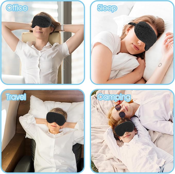 2 Pcs Black Plush Eye Mask Soft Sleeping Blindfold Eye Cover Comfortable Furry - Image 7
