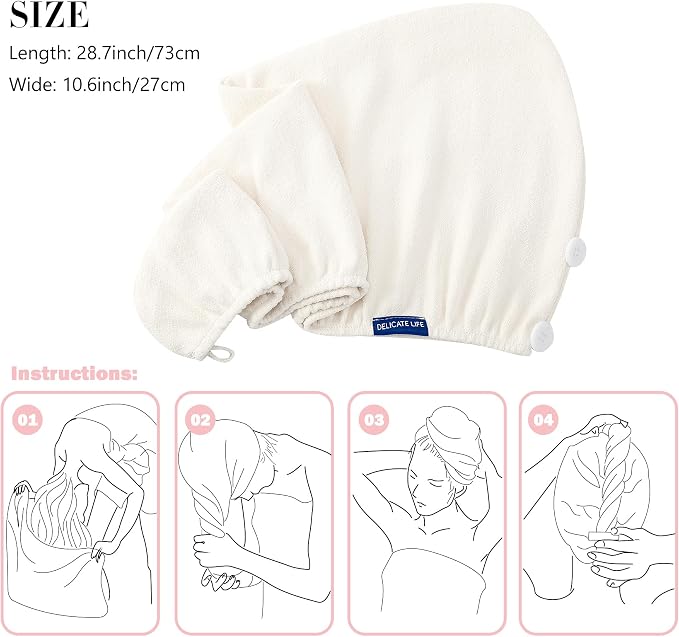 Hair Towel Wrap 2 Pack for Women, Super Absorbent Ant Cloth Fabric Hair Drying - Image 3