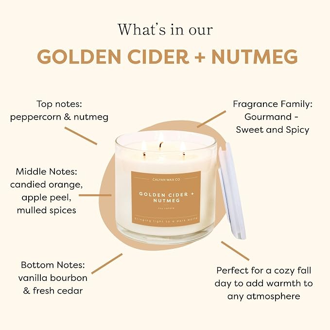 Calyan Wax Co. Golden Cider & Nutmeg 3 Wick Scented Candle - Image 3