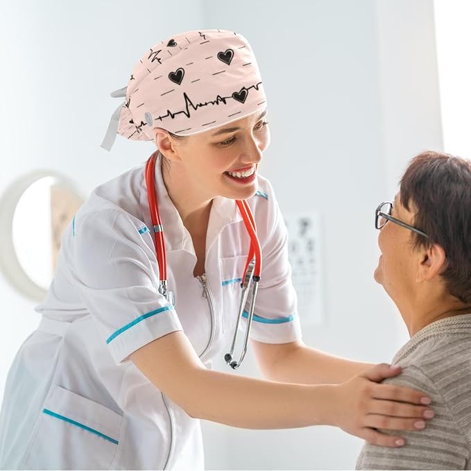 Women Working Cap with Buttons Bouffant Hat Autumn Leaves Nurse Scrub Caps Long - Image 6