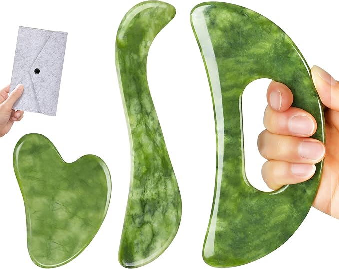 3 in 1 Jade Stone Gua Sha Massage Tool, Large Guasha Muscle Scraper Tools Set by CekPo