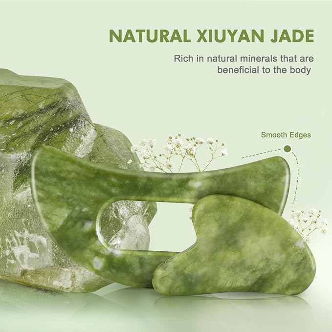 2 PCS Jade Stone Gua Sha Massage Tool Set Body GuaSha Tool - Image 5