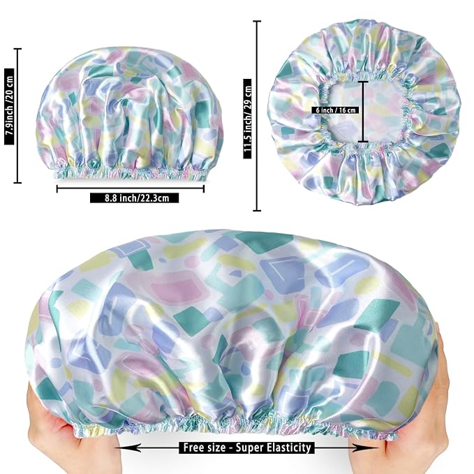 Shower Caps for Women, Double Layers Shower Cap Reusable Waterproof, Bathing - Image 4