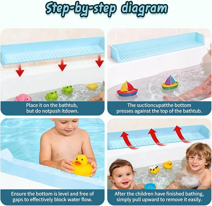 Bathtub Splash Guard for tub Kids& Bath Shelf for Kids – Toddler Bath Tray - Image 6