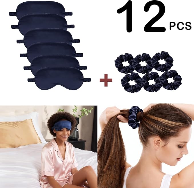 12Pcs Silk Sleep Masks Satin Eye Mask Silky Eyes Cover Blindfold Eyeshade Hair - Image 2