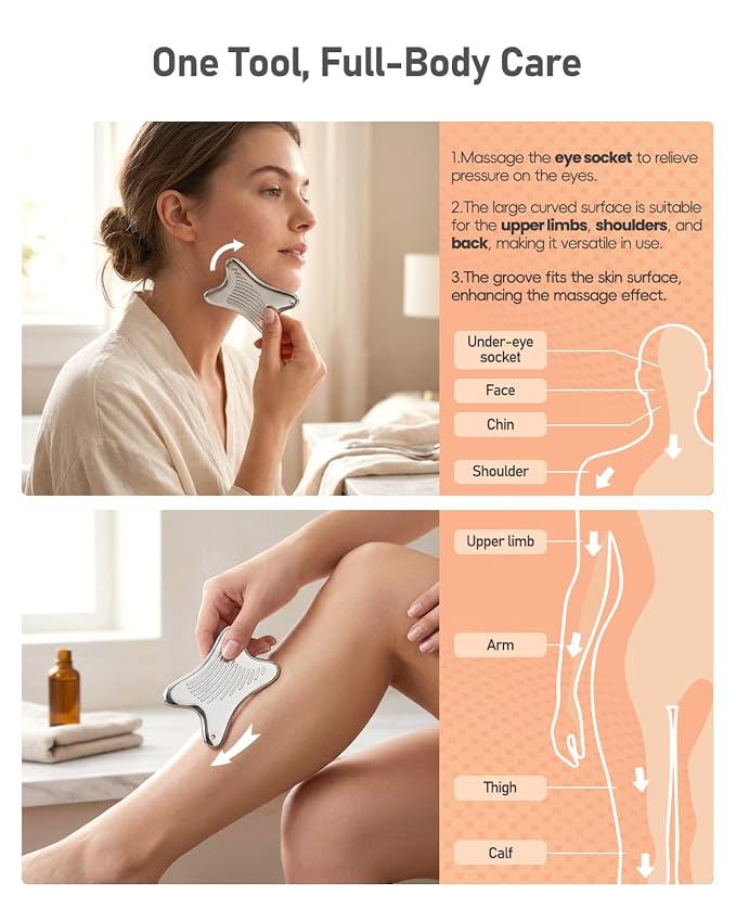 Non-Slip Grip Stainless Steel Gua Sha Facial Tools, 2026 Updated X-shaped - Image 5