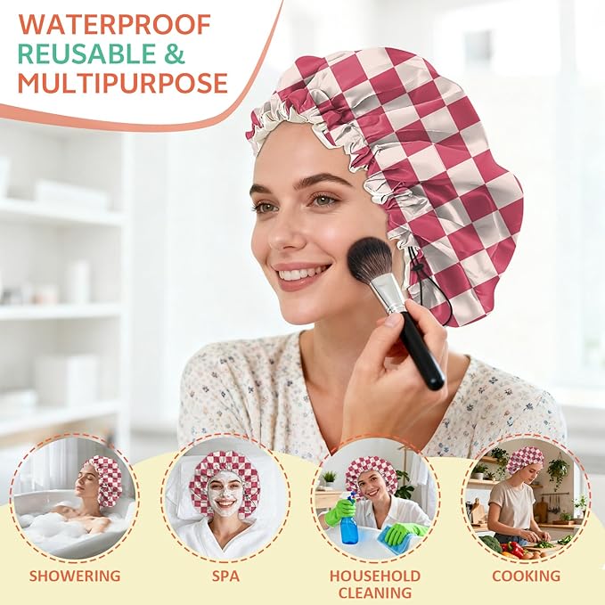 Shower Cap Reusable Double Layer Adjustable Elastic Waterproof EVA Hair Bath - Image 6