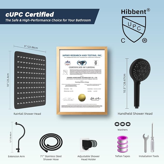 Hibbent All Metal High Pressure Rainfall 10'' Shower Head, CUPC Certified - Image 7