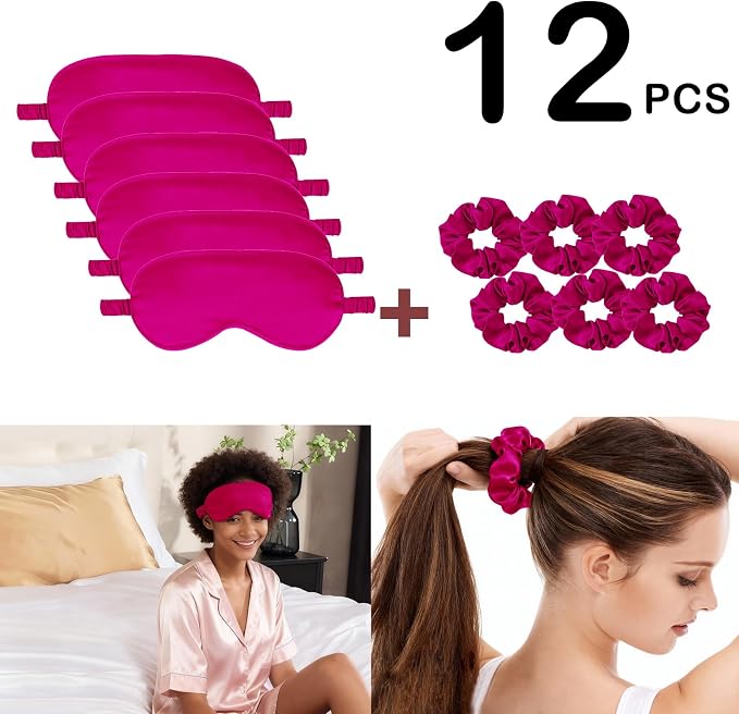 12Pcs Silk Sleep Masks Satin Eye Mask Silky Eyes Cover Blindfold Eyeshade Hair - Image 2