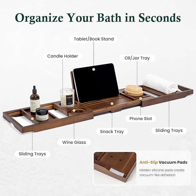 Bamboo Bathtub Tray, Bath Caddy - Image 3