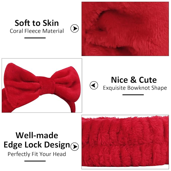 Ondder Spa Headband for Washing Face 8 Pack Red Skincare Headbands for Women - Image 2