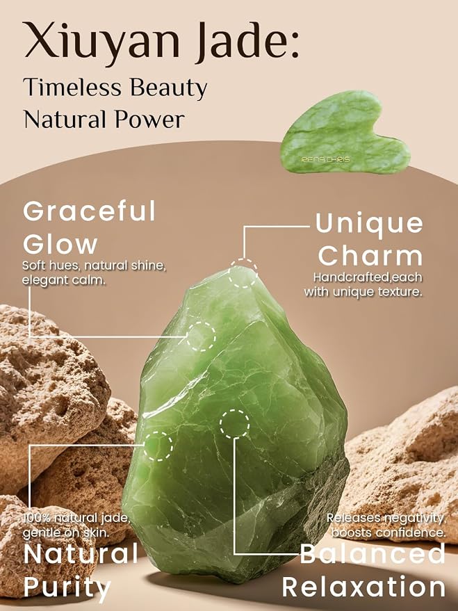 Rena Chris Gua Sha Facial Tools, Jade Guasha Tool - Image 3