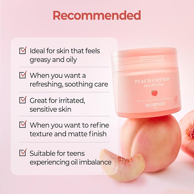 SKINFOOD Peach Cotton Zinc PCA Toner Pads, Korean Skincare - Image 7