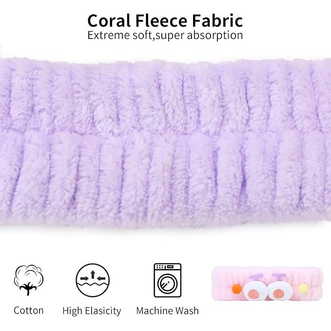 Spa Headband for Washing Face, 2 Pack Cute Hair Band for Shower Yoga Beauty - Image 4