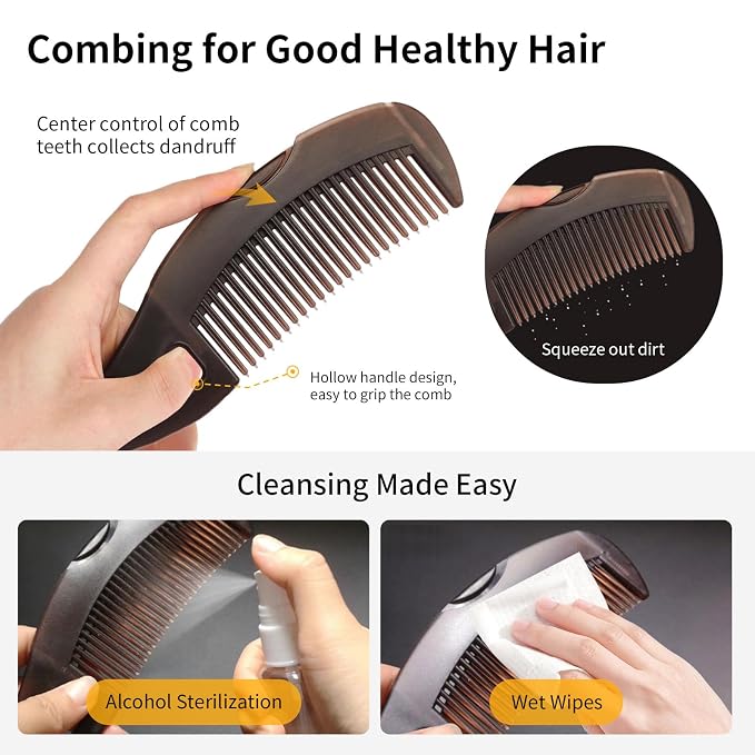 Dandruff Comb Wide Tooth, Stainless Steel Fine Tooth Lice/Psoriasis Scalp Detox - Image 6
