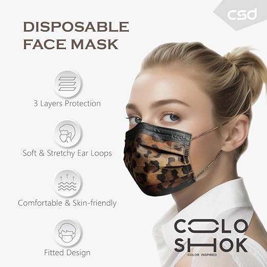 CSD Colo 30 Pcs Leopard Print Disposable Face Masks, 3 Ply Adult Mask - Image 3