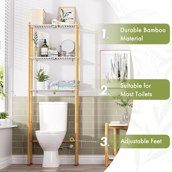 AmazerBath Over The Toilet Storage Bamboo, Bathroom Storage Organizer Shelf - Image 4