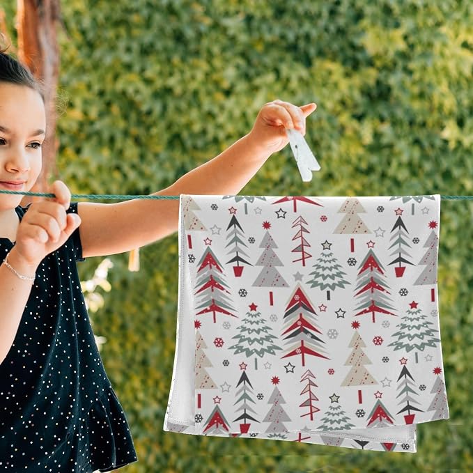 Red Green Grey Christmas Xmas Tree Hand Towels - Image 4